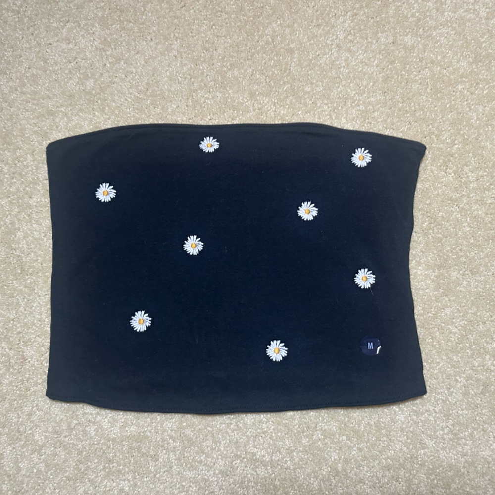 Hollister Black Tube Top with Floral Embroidery